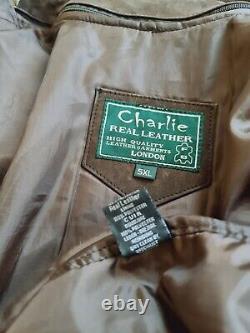 Charlie London Coat Jacket Mens Thick Leather Riding Biker Distressed Brown 5XL