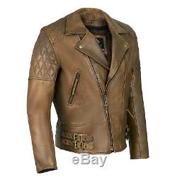 Classic Diamond Motorcycle Biker Brown Distressed Vintage Leather Jackets Armour