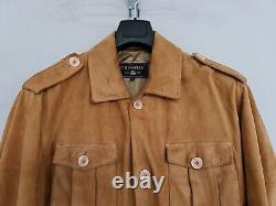 Crombie Leather Jacket Mens Tan Brown Suede Biker Military Bomber Size XL
