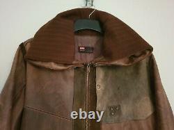 DIESEL Mens Vintage Leather and Suede Distressed Brown Hooded Biker Jacket S / M