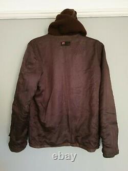 DIESEL Mens Vintage Leather and Suede Distressed Brown Hooded Biker Jacket S / M