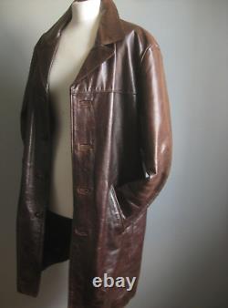 DISTRESSED LEATHER JACKET COAT 42 POWERHOUSE long real vintage western relaxed