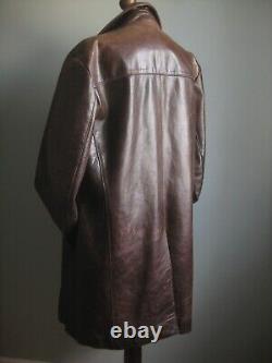 DISTRESSED LEATHER JACKET COAT 42 POWERHOUSE long real vintage western relaxed