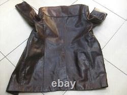 DISTRESSED LEATHER JACKET COAT 42 POWERHOUSE long real vintage western relaxed