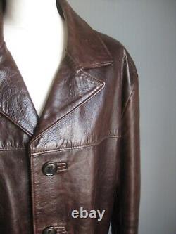 DISTRESSED LEATHER JACKET COAT 42 POWERHOUSE long real vintage western relaxed