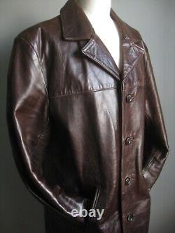 DISTRESSED LEATHER JACKET COAT 42 POWERHOUSE long real vintage western relaxed