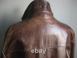 DISTRESSED LEATHER JACKET COAT 42 POWERHOUSE long real vintage western relaxed