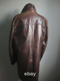 DISTRESSED LEATHER JACKET COAT 42 POWERHOUSE long real vintage western relaxed