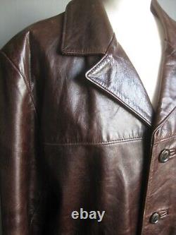 DISTRESSED LEATHER JACKET COAT 42 POWERHOUSE long real vintage western relaxed