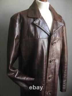 DISTRESSED LEATHER JACKET COAT 42 POWERHOUSE long real vintage western relaxed