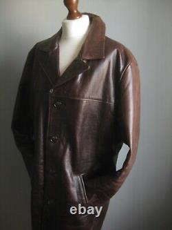 DISTRESSED LEATHER JACKET COAT 42 POWERHOUSE long real vintage western relaxed