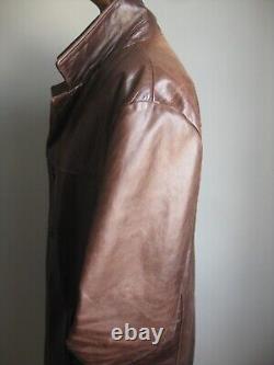 DISTRESSED LEATHER JACKET COAT 42 POWERHOUSE long real vintage western relaxed