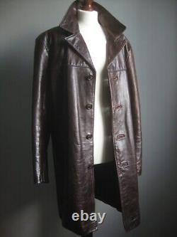 DISTRESSED LEATHER JACKET COAT 42 POWERHOUSE long real vintage western relaxed