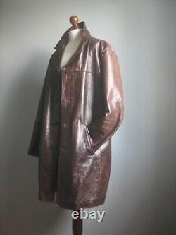 DISTRESSED LEATHER JACKET COAT 42 POWERHOUSE long real vintage western relaxed