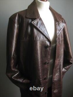 DISTRESSED LEATHER JACKET COAT 42 POWERHOUSE long real vintage western relaxed