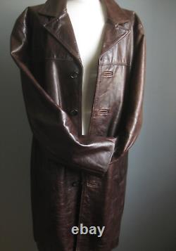 DISTRESSED LEATHER JACKET COAT 42 POWERHOUSE long real vintage western relaxed