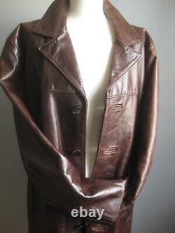 DISTRESSED LEATHER JACKET COAT 42 POWERHOUSE long real vintage western relaxed