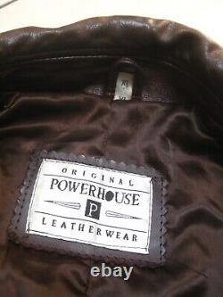 DISTRESSED LEATHER JACKET COAT 42 POWERHOUSE long real vintage western relaxed