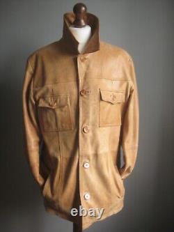 DISTRESSED LEATHER JACKET VINTAGE tan trucker large 40 42 mens real fight club