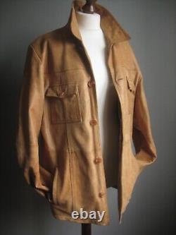 DISTRESSED LEATHER JACKET VINTAGE tan trucker large 40 42 mens real fight club