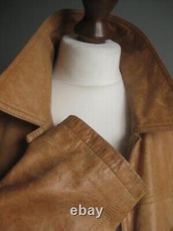 DISTRESSED LEATHER JACKET VINTAGE tan trucker large 40 42 mens real fight club