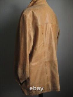 DISTRESSED LEATHER JACKET VINTAGE tan trucker large 40 42 mens real fight club