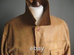 DISTRESSED LEATHER JACKET VINTAGE tan trucker large 40 42 mens real fight club