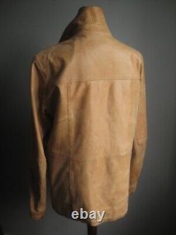 DISTRESSED LEATHER JACKET VINTAGE tan trucker large 40 42 mens real fight club