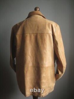 DISTRESSED LEATHER JACKET VINTAGE tan trucker large 40 42 mens real fight club