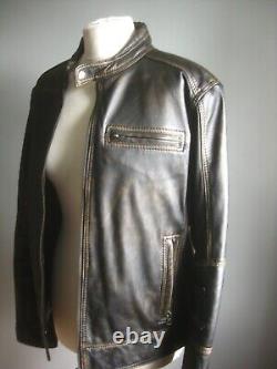 DISTRESSED REAL LEATHER JACKET BIKER medium 40 38 soft brown bomber highwayman