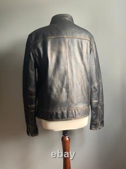 DISTRESSED REAL LEATHER JACKET BIKER medium 40 38 soft brown bomber highwayman