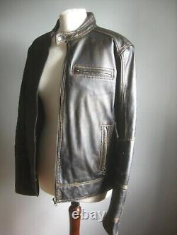 DISTRESSED REAL LEATHER JACKET BIKER medium 40 38 soft brown bomber highwayman