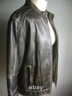 DISTRESSED REAL LEATHER JACKET BIKER medium 40 38 soft brown bomber highwayman