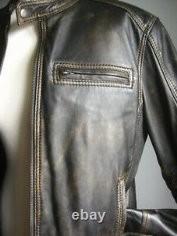 DISTRESSED REAL LEATHER JACKET BIKER medium 40 38 soft brown bomber highwayman