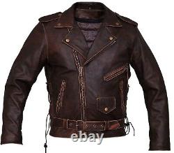 DIstressed Brown Brando Biker Cowhide Leather Jacket