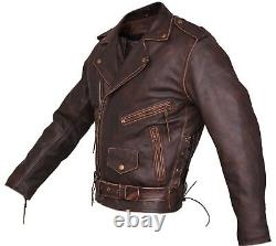 DIstressed Brown Brando Biker Cowhide Leather Jacket