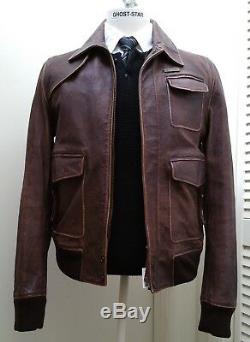 DSQUARED leather jacket brown bomber aviator distressed dsquared2 slim M 40 50