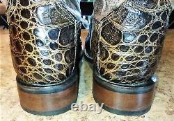 Dan Post Denver Caiman-Brown Oiled-Square Toe Boots Distressed Brown Shaft 11.5D