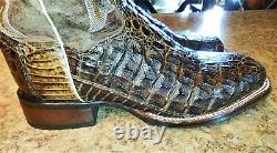 Dan Post Denver Caiman-Brown Oiled-Square Toe Boots Distressed Brown Shaft 11.5D
