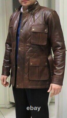 Dark Brown leather jacket Quilted Panther Genuine Wax Nappa Distress Vintage Pad