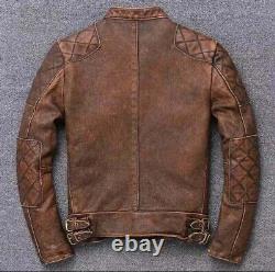 David Beckham Distressed Vintage Biker Motorcycle Mens Cafe Racer Leather Jacket