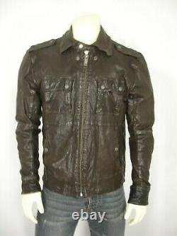 Diesel Brown Distressed Vintaged Sheepskin Leather Zip Front Jacket Men's L