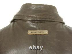 Diesel Brown Distressed Vintaged Sheepskin Leather Zip Front Jacket Men's L