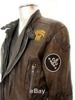 Diesel Lambskin Patches Leather Jacket RRP £875 EU50 Large Distressed Brown