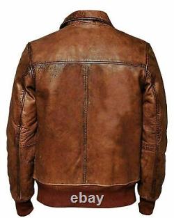 Distressed Brown Army Style Men's Real Leather Vintage Biker Style Bomber Jacket