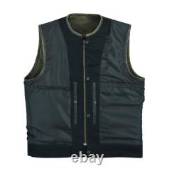 Distressed Brown Collarless Leather Vest Men's Vintage Biker Waistcoat Motorbike