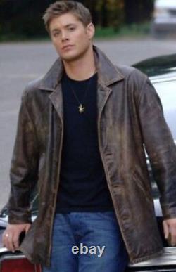 Distressed Brown Cowhide Leather Jacket -Dean Winchester Style from Supernatural