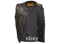 Distressed Brown Leather Club Vest Motorbike Motorcycle Concealed Gun Waistcoat