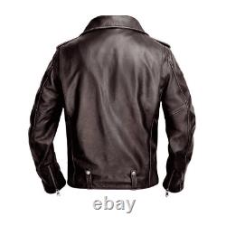 Distressed Brown Leather Motorcycle Jacket Mens With Shoulder Epaulets Jacket