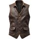 Distressed Brown Leather Vest Classic Button-up Design El Zoro